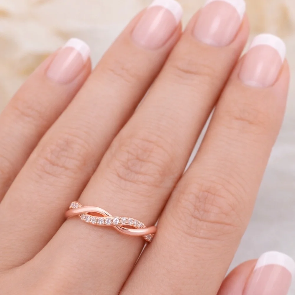 14k Rose Gold and Simulated Diamond CZ Twist Ring